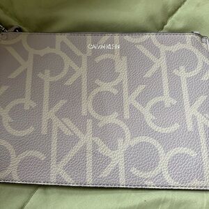 Calvin Klein Purple Gray and Cream Logo Wristlet Clutch Textured or faux leather